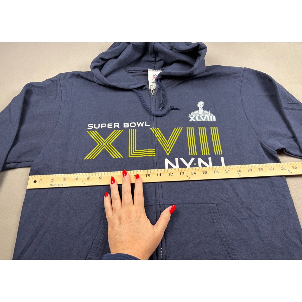 Super Bowl XLVIII NY NJ NFL Team Apparel Navy Blue Full Zip Hoodie Mens Large - Picture 8 of 9